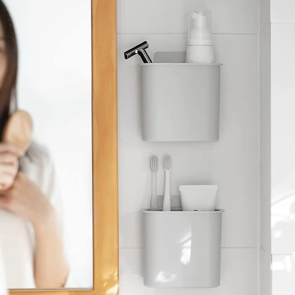 2 Packs Toothbrush Holders Wall Mounted, Self Adhesive Tooth Brush Holder for Bathroom Electric Toothbrush Toothpaste Razor Bathroom Accessories(Grey