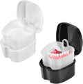 2 Pack Colors Denture Bath Case Cup Box Holder Storage Soak Container with Strainer Basket for Travel Cleaning (White and Black)