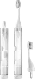 Travel Toothbrush with Built-in Toothpaste Container, Foldable Toothbrush with 2 Soft Brush Head, Portable Reusable Toothbrushes for Business Trips, Camping, Travel Size（White）