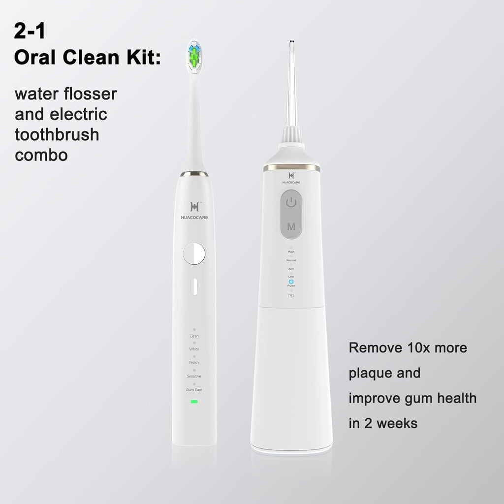 Upgraded Model Water flosser and Electric Toothbrush Combo-5 Brushing & Flossing Mode-Game-Changer for Your Oral Care Routine.2-in-1 Oral Clean Kit-for Teeth Cleaning and Gum Health(White)
