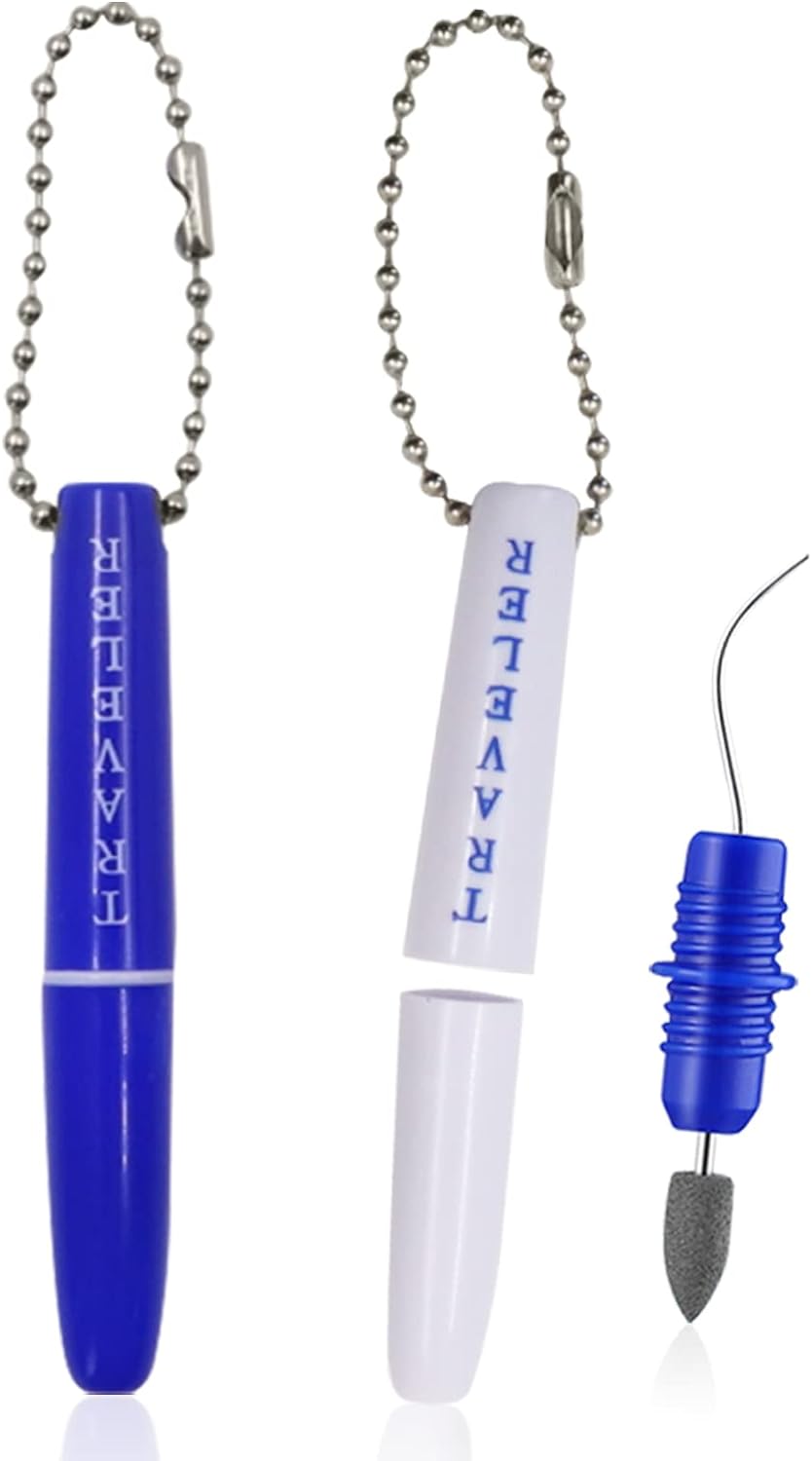 Portable Travel Toothpick Dental Tool, Stainless Steel Toothpick and Emery Stain Eraser, Metal Toothpick, Teeth Cleaning Plaque Remover Stain Remover with Chain (2)