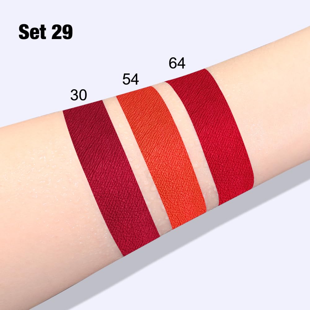 3Pcs Matte Liquid Lipstick Set, Long Lasting Waterproof Non-Transfer Lip Gloss, brick red Classic Red Lip Stain Kit for Women, Lip Stain Long Lasting 24 Waterproof Gift Makeup for Women Lippies