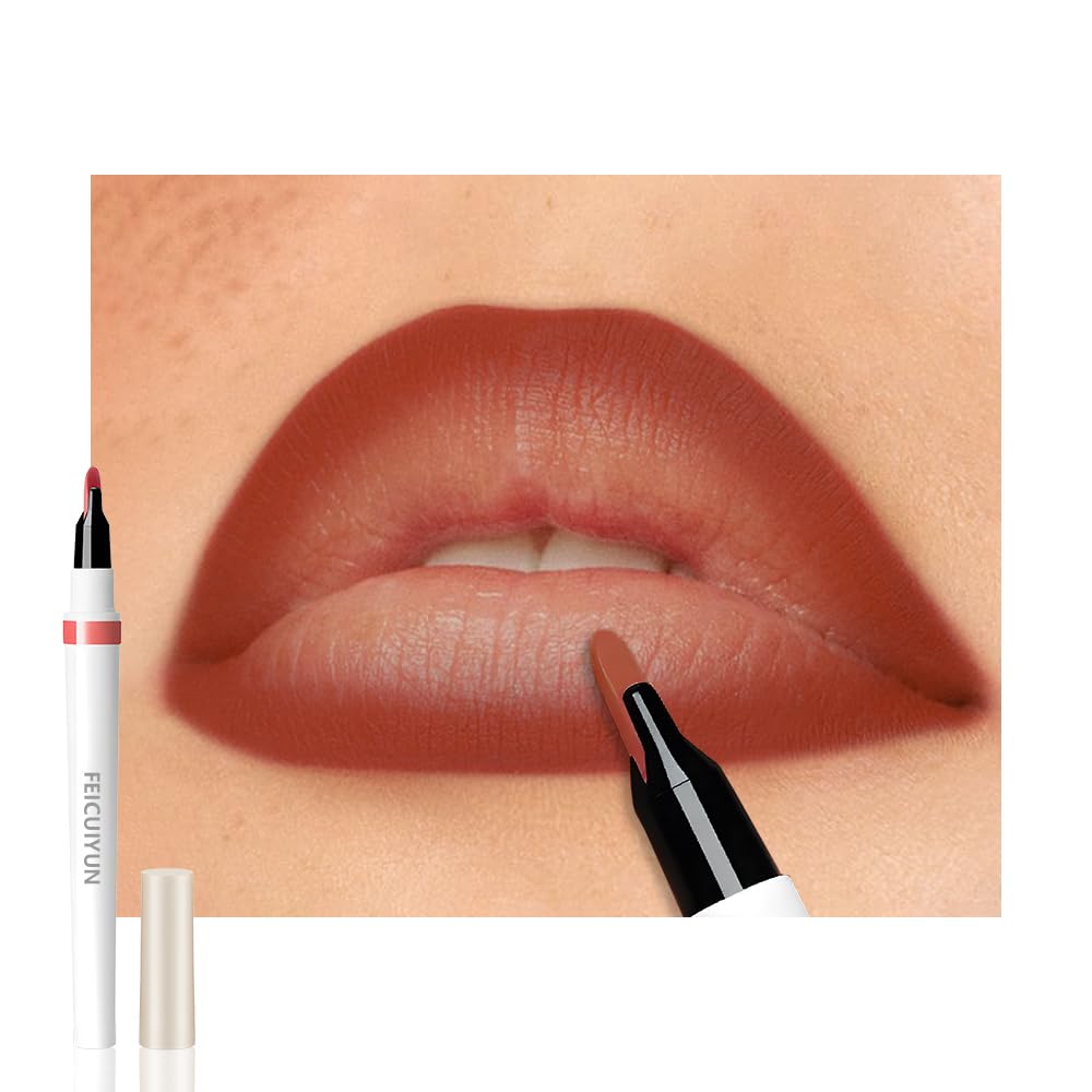 Matte Calligraphy Liquid Lip Liner Lipstick Pencil, Fire Brick Long-Lasting Transfer-Proof Lip Stain, Lightweight Lipstick, Sheer Buildable Color, Fades to a Natural Wash of Colors