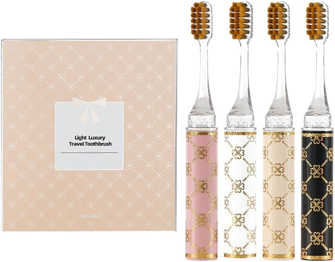 Foldable Travel Toothbrush Set,Compact Head,Mini Toothbrush with Toothbrush Case,Soft Bristled Travel Toothbrushes for Adults (Printed Handle 4PCS)