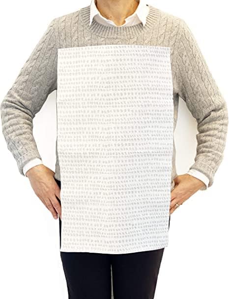 Disposable Bibs for Adults, Kids & Seniors | Adhesive Tab Napkins for Eating, Personal Use, Travel & Commuting | Spill Absorbent, Stain/Liquid Repellent | Grey Dot, 4 Count