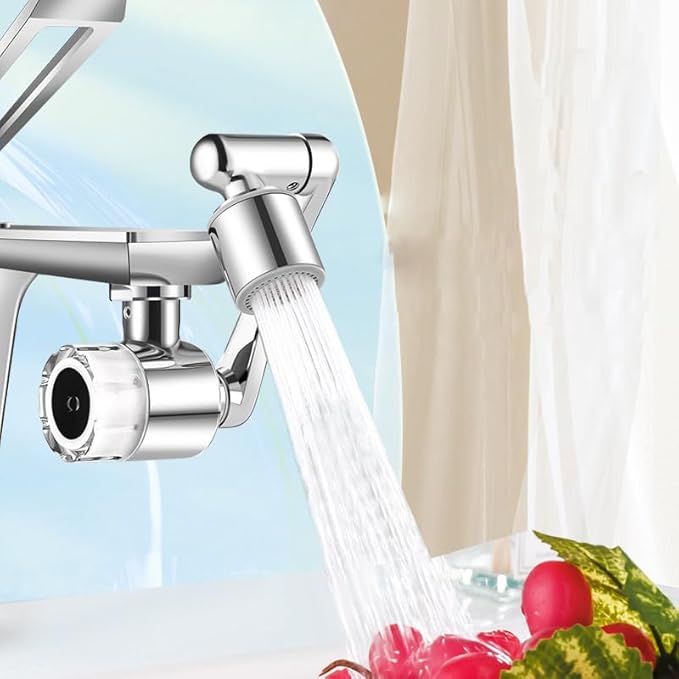 1080° Rotating Faucet Extender with PP Cotton Filters, 2 Modes Swivel Robotic Arm Sink Aerator for Kitchen/Bathroom, 20mm/22mm Female and 24mm Male Thread Connection, Silver