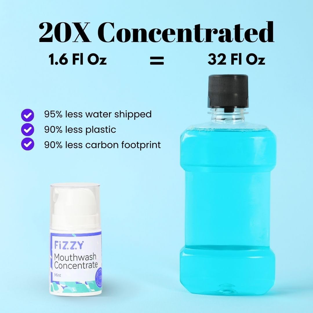 Fizzy Mouthwash Concentrate | Remineralizing Enamel Repair, Nano Hydroxyapatite | 20X Concentrated Travel Size | No Fluoride, Alcohol, Dye | Xylitol, Dry Mouth | Kids & Adults | Mint