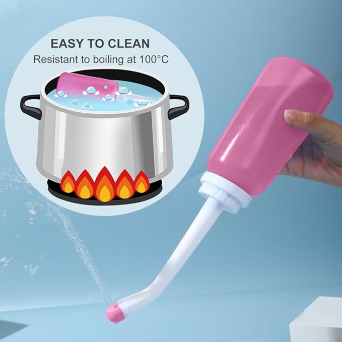 Handheld Personal Bidet Bottle, Bottle for Gentle Postpartum Care and Cleansing, Feminine Care， Personal Perineum Cleansing, 350Ml Portable Travel Bidet（Pink）, Resistant to 100ºC, Bonus Bag