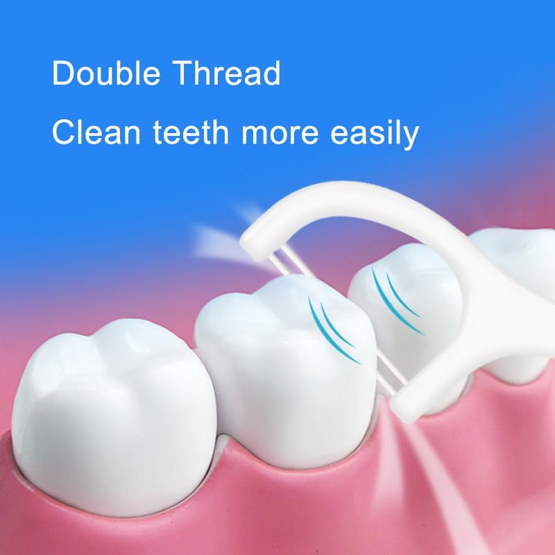 400 Pcs Double-Thread Dental Floss Picks, Thin Thread for Adults & Kids, Superior Oral Care, Dental Hygiene, Gum Health(50x8 Cases, 400 Total)