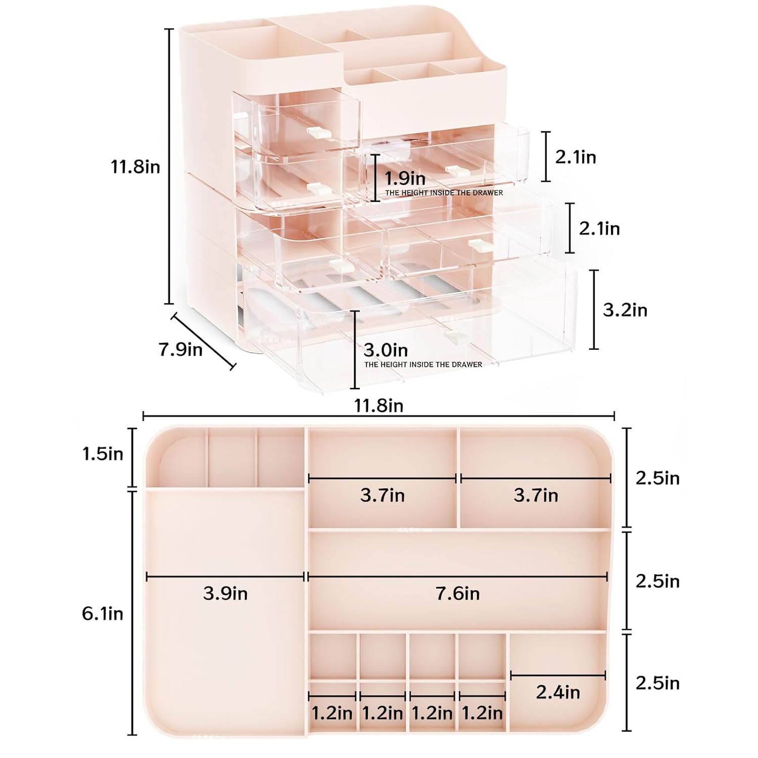 Pink Makeup Countertop Organizer,Large Capacity Make up Organizers for Vanity with 6 Drawer,Plastic Bathroom Skincare Organizers for Eyeshadow,Brush,Palettes,Perfume,Beauty Products,Skin Care Storage