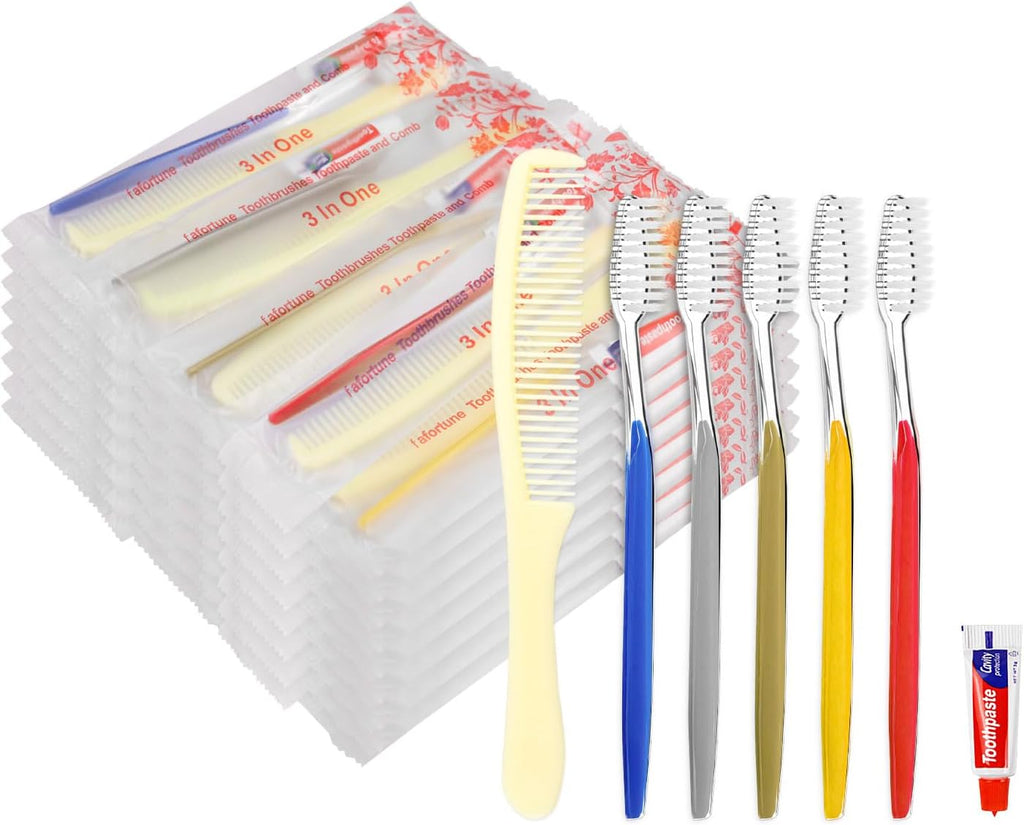 20 Pack Disposable Toothbrushes with Toothpaste and Comb for Homeless Individually Wrapped-Suitable for Hotel,Air Bnb,Shelter/Homeless/Nursing Home/Charity(（20 pcs）)