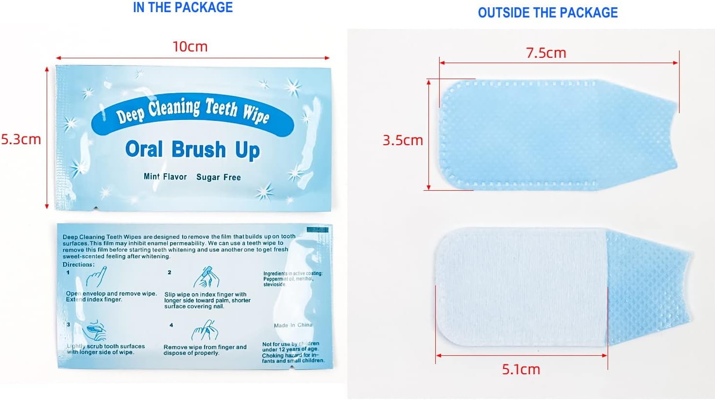 100 PCS Deep Cleaning Finger Toothbrush Teeth Cleaning Whitening Wipes for Oral Brush Ups Mint Flavor