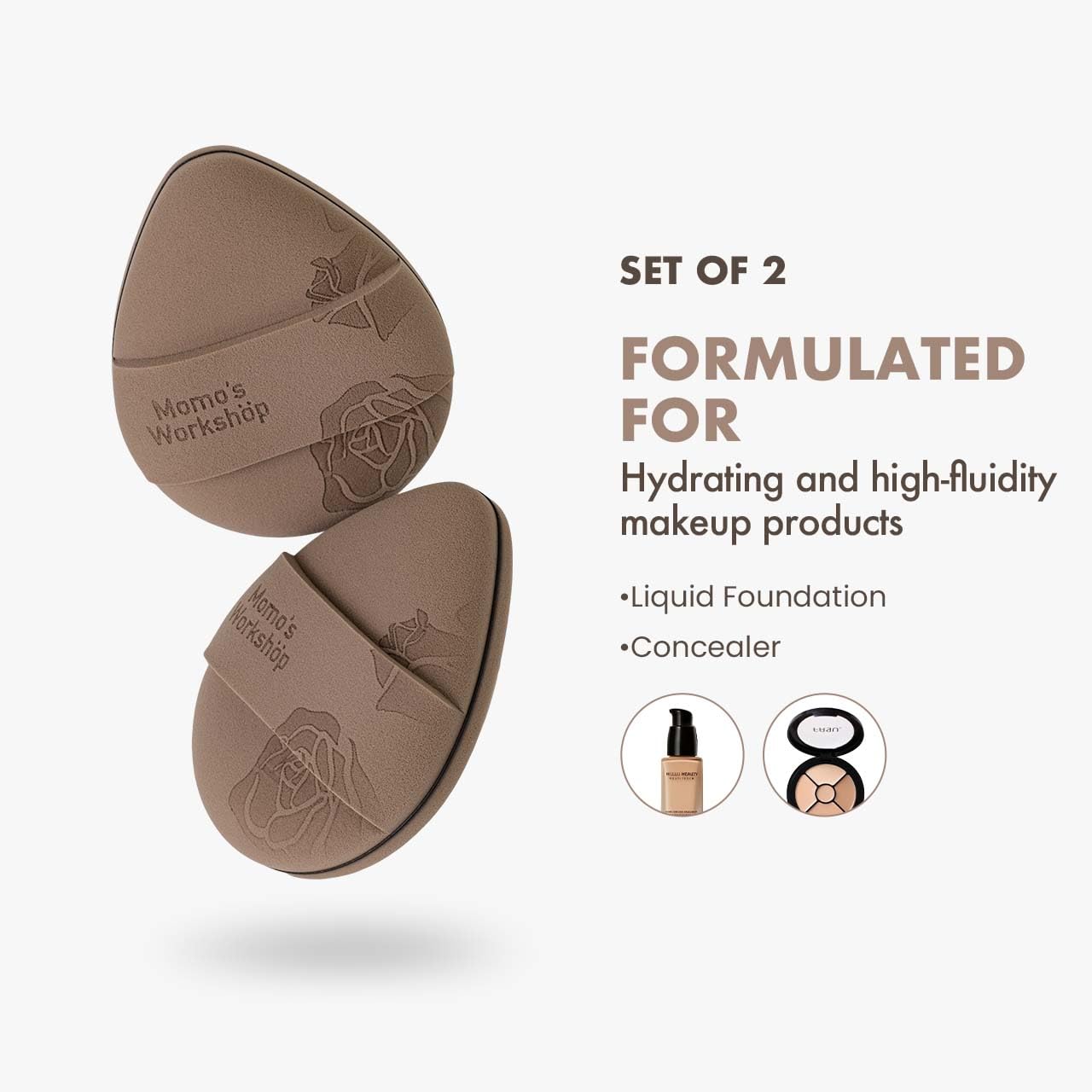 Rose Tatami Makeup Sponge Set,Double-Sided Egg Shape Rubycell for Liquid Foundations, Non-Absorbent & Fast Blending,Soft, Fluffy & Bouncy, 2 Beauty Puffs &Storage Case