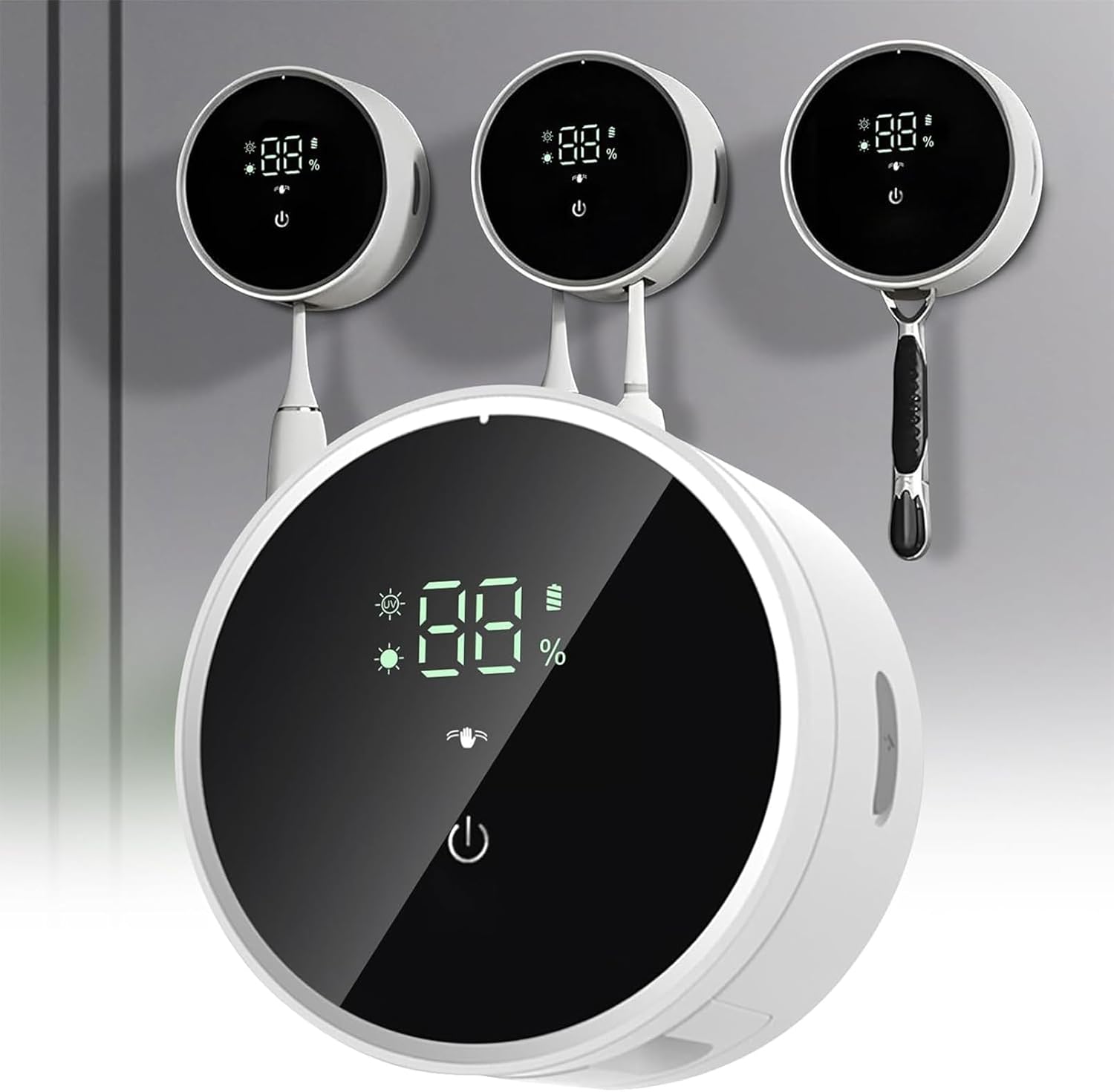 Toothbrush Holders Cleaner & Dryer for Bathroom - Mirror Wall Mounted [Rechargeable, Auto Sensor Open/Close Lid, LED Smart Screen] Adhesive Electric Tooth Brush Razor Holder with Cover for Home Travel