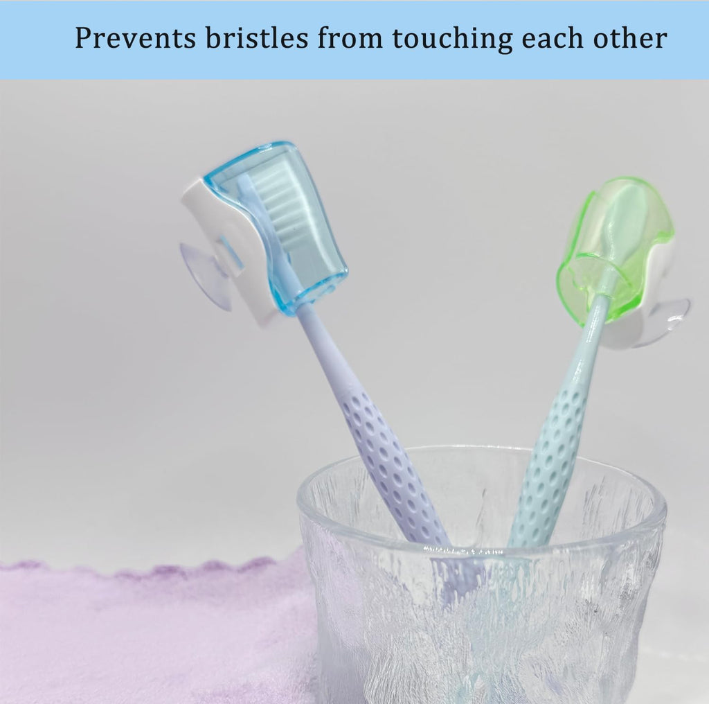 4 PCS Travel Toothbrush Head Covers Caps, Tooth Brush Protector Cap Brush Pod Case Portable Plastic Clip Wall Mounted Hanging Rack Organizer for Bathroom Travel