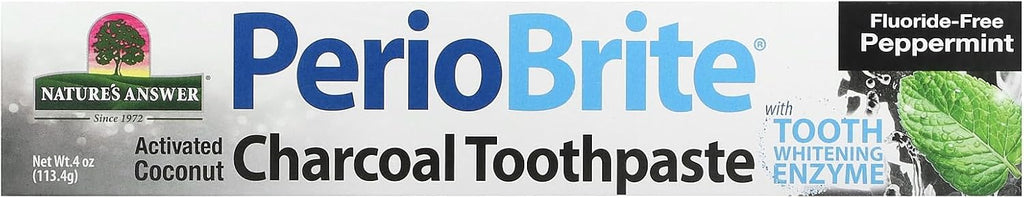 Nature's Answer Periobrite Activated Charcoal Toothpaste | Tooth Whitening, Plaque Removing, Peppermint Flavored Stain Remover | Flouride-Free, Gluten-Free, No Preservatives & Vegan 4oz