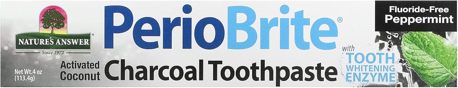 Nature's Answer Periobrite Activated Charcoal Toothpaste | Tooth Whitening, Plaque Removing, Peppermint Flavored Stain Remover | Flouride-Free, Gluten-Free, No Preservatives & Vegan 4oz