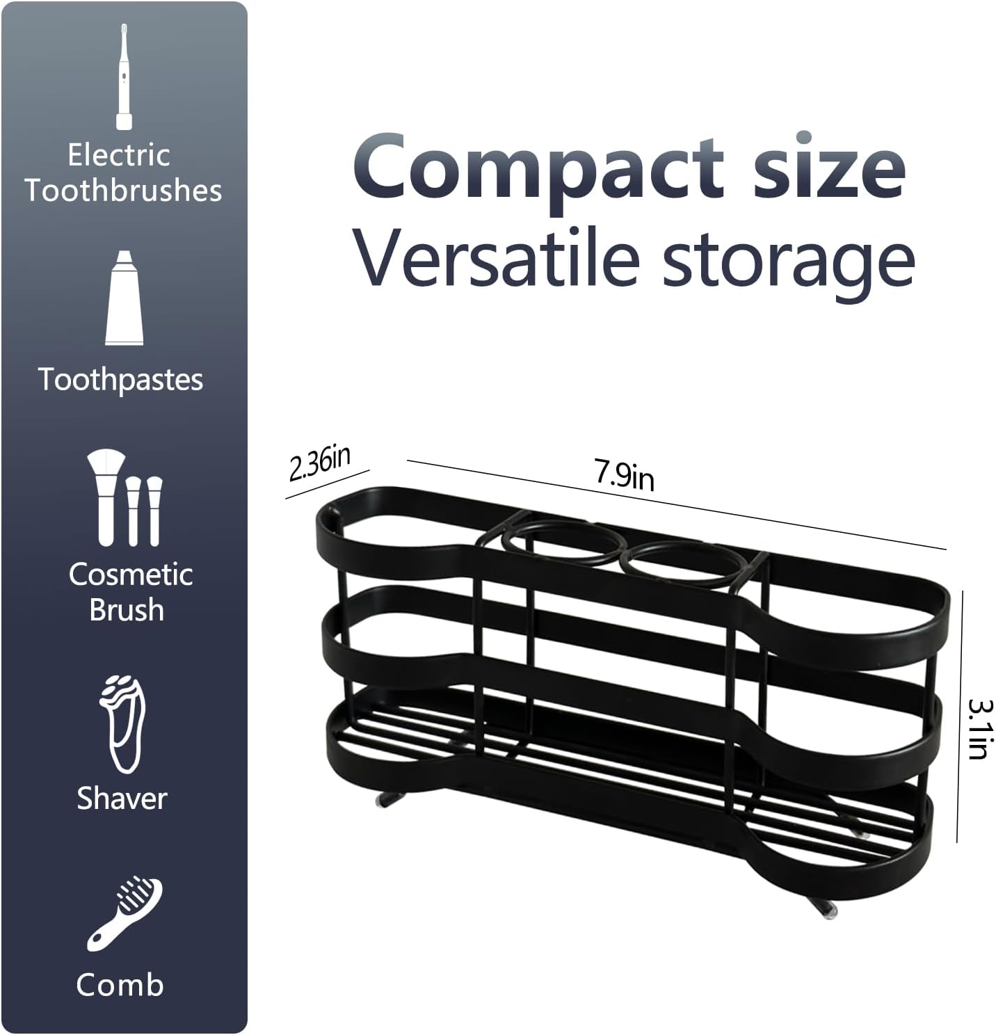Wall Mount Toothbrush Holder for Shower Stainless Steel Toothbrush Stand, Self-Adhesive Wallmount/Countertop 4 Slots Bathroom Accessories Organizer (Black 1)