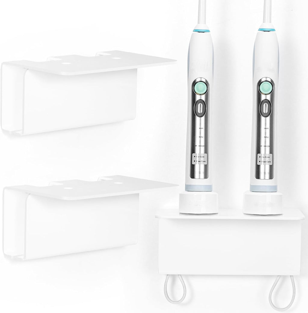 Acrylic Electric Toothbrush Holder for Bathroom, Wall Mounted Electric Toothbrush Holder with Hidden Cable Management, Space-Saving and Convenient for Charging -White-2P