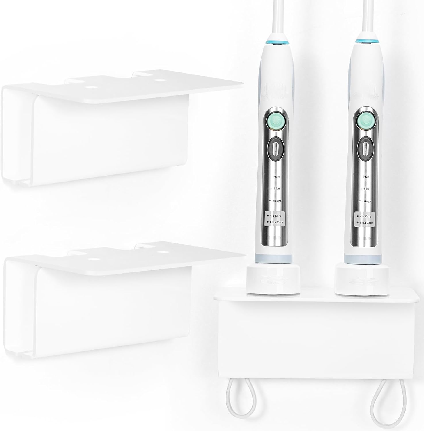 Acrylic Electric Toothbrush Holder for Bathroom, Wall Mounted Electric Toothbrush Holder with Hidden Cable Management, Space-Saving and Convenient for Charging -White-2P