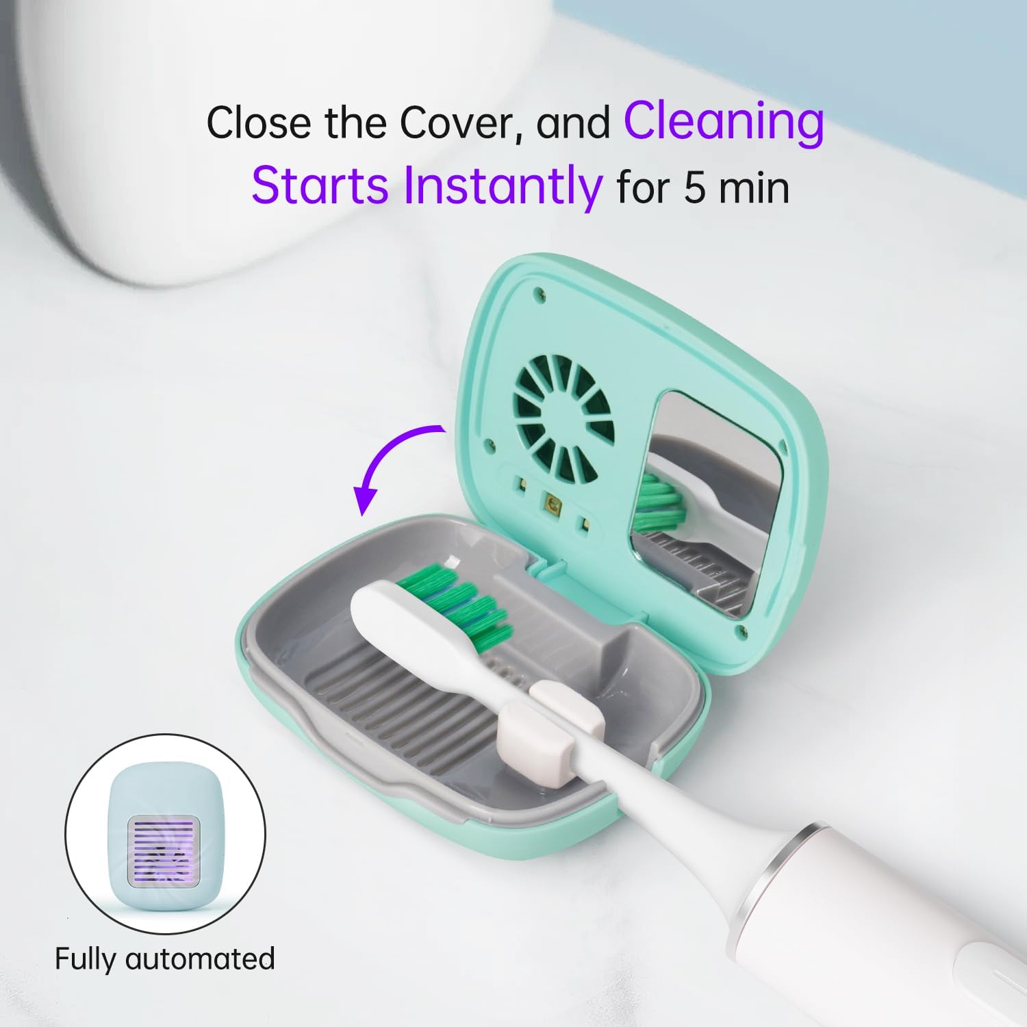 Toothbrush Holder, Toothbrush Cleaner Case, Portable USB Charging Toothbrush Cover with U V-C Light, Travel Toothbrush Holder (Green-Fan)