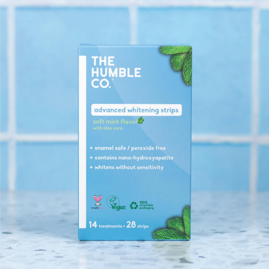 The Humble Co. Advanced Whitening Strips – Sensitive Teeth Whitening Strips, Enamel Safe and Peroxide Free for Sensitive Teeth, Vegan and Cruelty Free (14 Treatments, 28 Count)