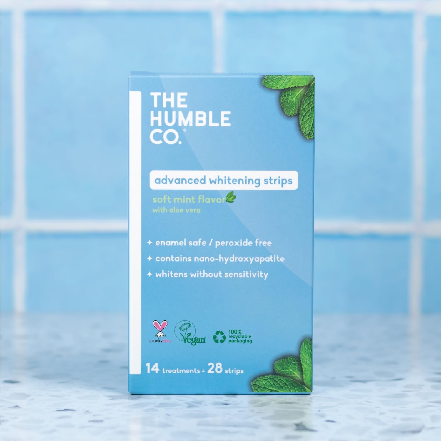 The Humble Co. Advanced Whitening Strips – Sensitive Teeth Whitening Strips, Enamel Safe and Peroxide Free for Sensitive Teeth, Vegan and Cruelty Free (14 Treatments, 28 Count)
