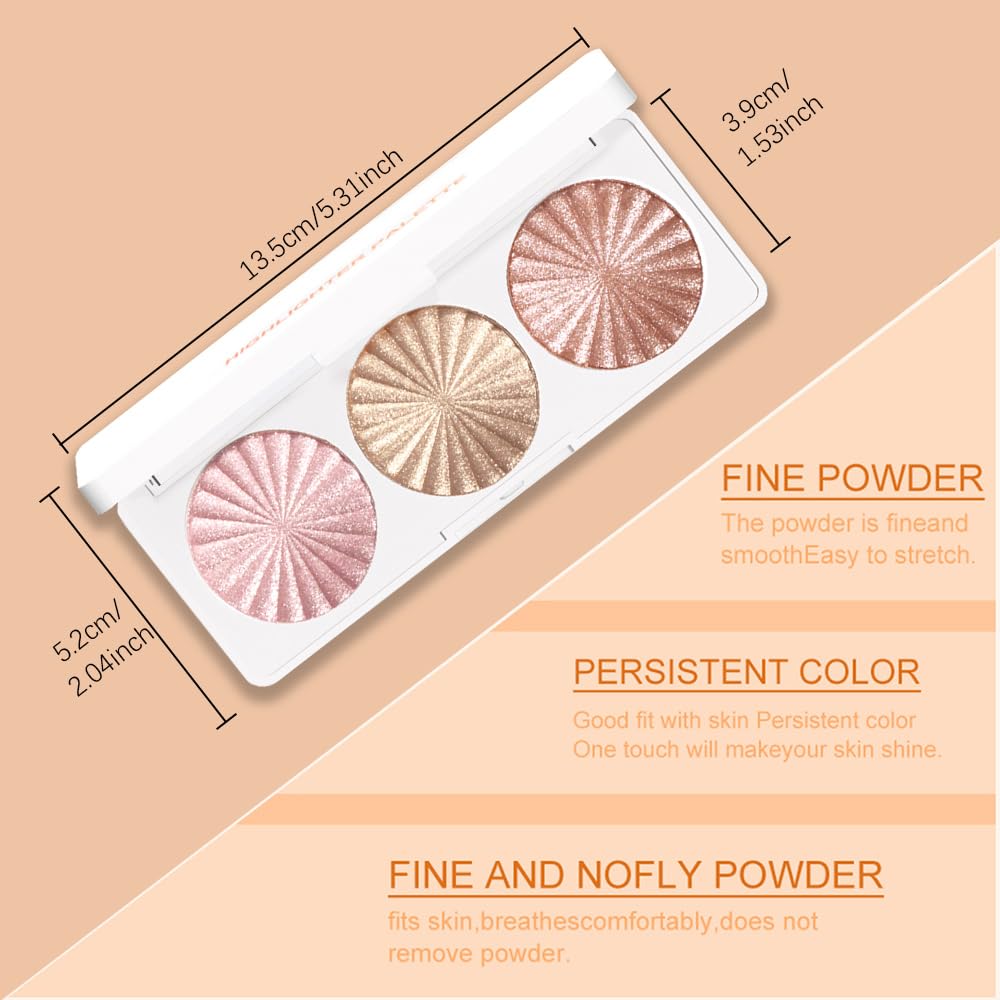 Pink Pearl Golden Champagne Bronze Rose Shimmer Glitter Highlighter Highlight Makeup Contour Powder,Glitter Face Illuminator Highlighter, Illuminator Make Up (Sunset Radiance Trio)