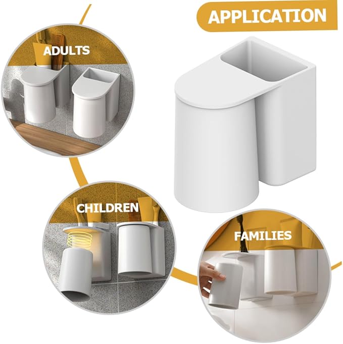 Self-draining Magnetic Toothbrush Cup with Wall-mounted Abs Holder Easy Installation Bathroom Shelf for Electric Toothbrush Storage Dust-resistant and Quick Dry Design White