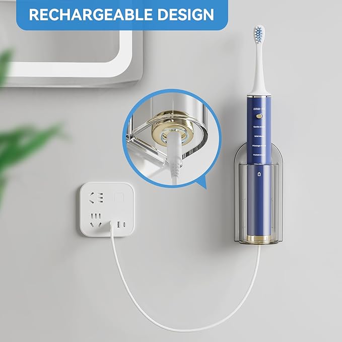 MOPMS Electric Toothbrush Holders Wall Mounted, Single Slot Toothbrush Holders for Bathrooms, Self Adhesive Electric Toothbrush Organizer Space Saver (2Pcs Grey)