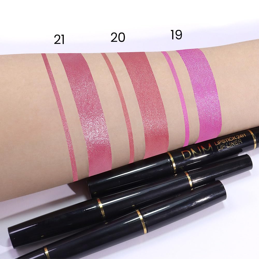 Kaely 2-in-1 Pink Metallic Shine Shimmer Lip Liner & Lipstick Combo Set Kit for Women, Lightweight Hydrating Formula High Impact Full Coverage Lipstick and Lip Liner Makeup Stains Gloss 19