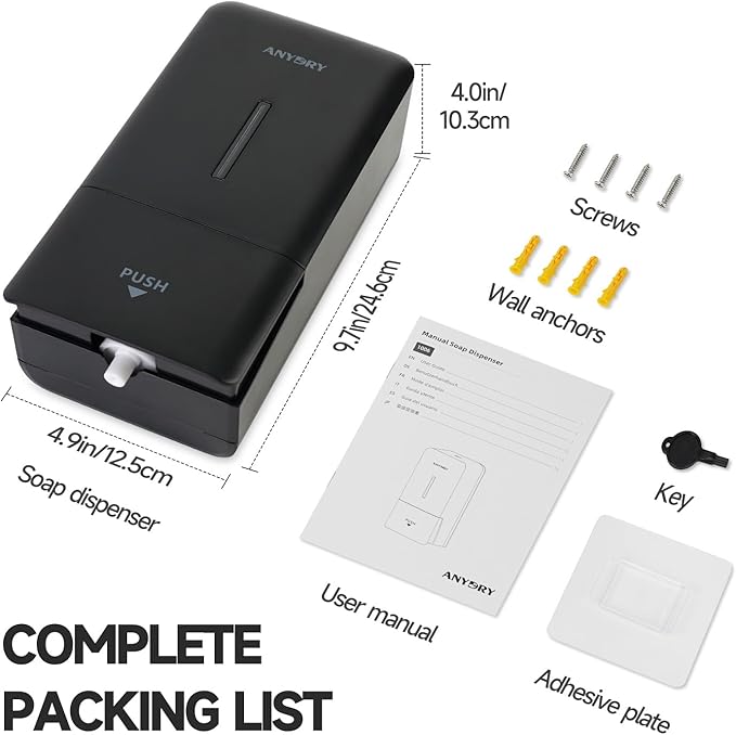 27oz (800 ml) Manual Wall Mounted Soap Dispenser, Ideal for Commercial Bathrooms Restaurants Hotels, Use with Liquid Hand Soap Shampoo, ABS Black