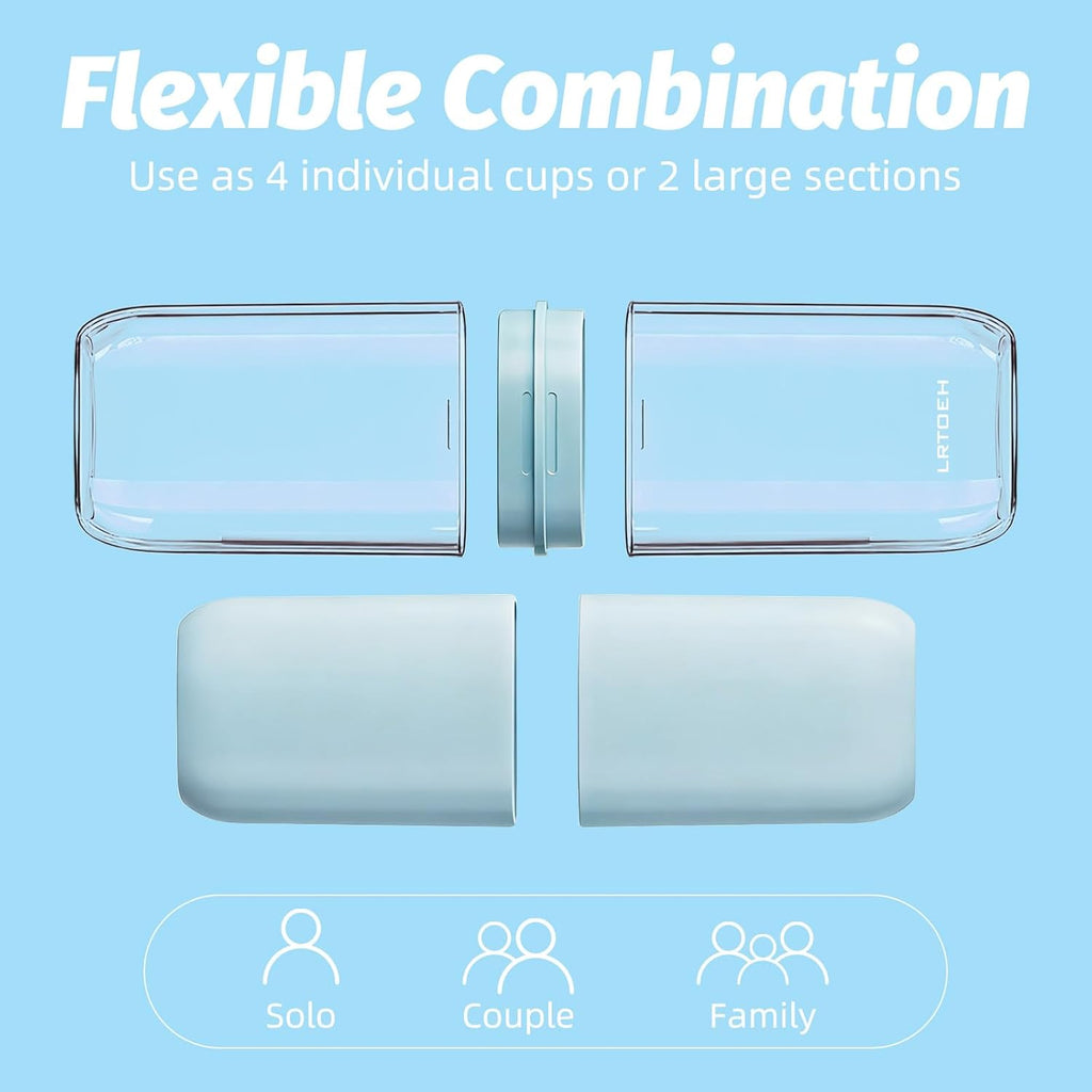 Toothbrush Travel Cup, 4-in-1 Toothbrush Holders with Cover, Portable Tooth Brush Travel Case for Family, Multi-Function Travels Cup, Toothpaste Storage Container (Blue)