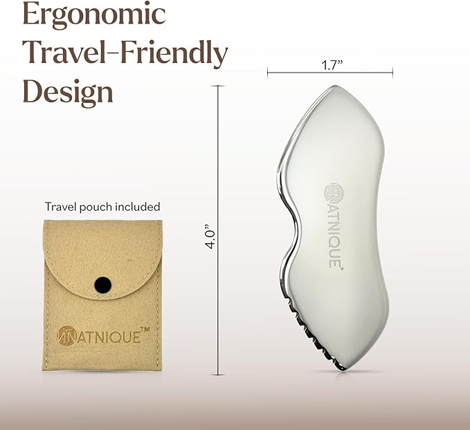 Natnique Stainless Steel Gua Sha Tool – Face & Neck Sculpting Massager for Lymphatic Drainage, Puffiness & Jawline Contour – Anti-Aging Facial Tool for Wrinkles, Firming, Relaxation & Cooling Relief