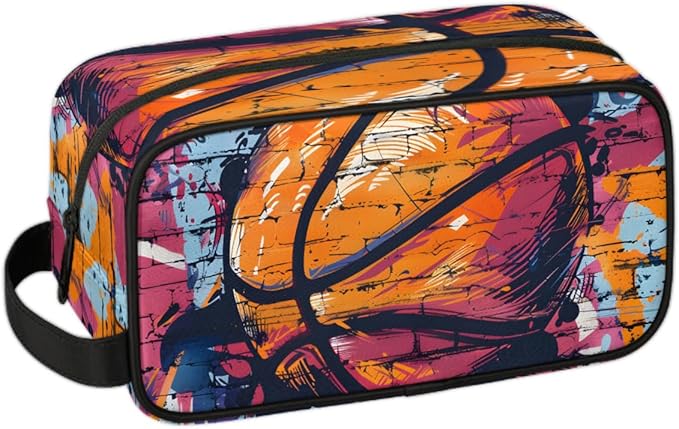 Basketball Patterns Boys Travel Toiletry Bag Waterproof Wash Bag Shower Shaving Bag Cosmetic Organizer Makeup Bag Portable Toiletries Accessories for Women Men Ball Theme