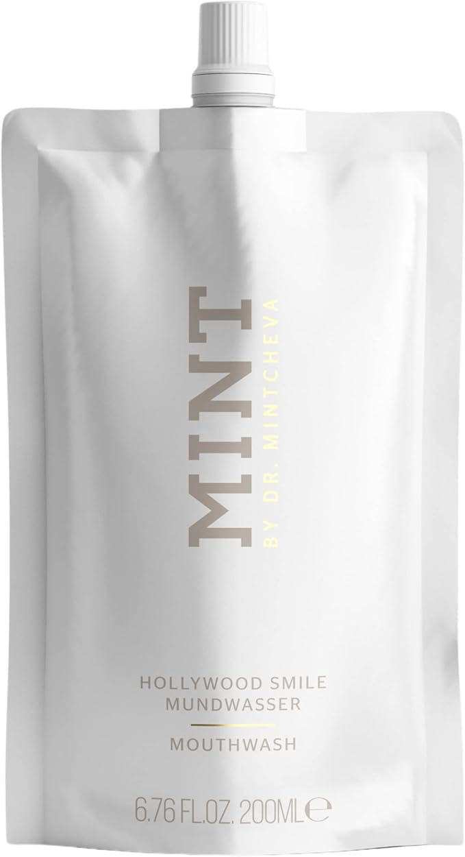 Mint Hollywood Smile Mouthwash Refill – 2-Phase Whitening Formula with Hydrogen Peroxide 0,1% & Sodium Polyphosphate – Alcohol-Free – Vegan – 6.76 fl oz