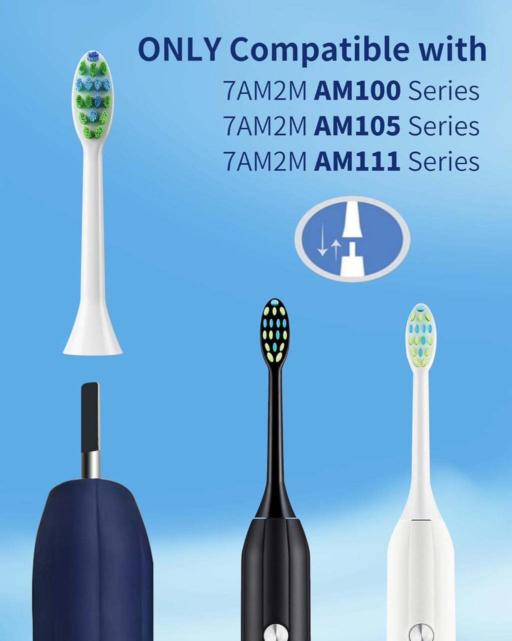 7AM2M AM100/AM105/AM111 Electric Toothbrush Brush Heads x 8 for 7AM2M Electric Toothbrush ONLY (White)