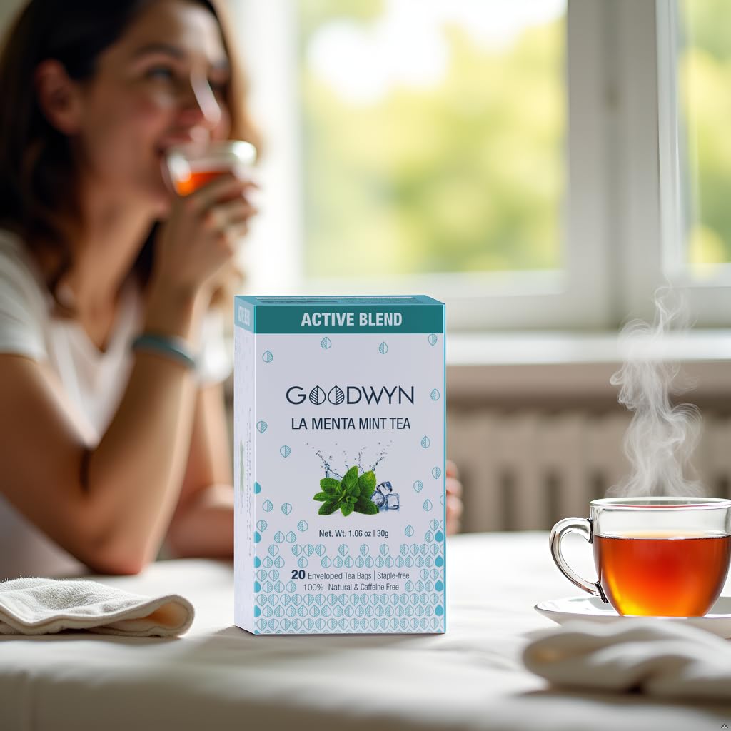 Goodwyn Peppermint Tea – 20 Herbal Tea Bags | Caffeine-Free Peppermint Flavor with Real mint Leaves | Organic mint Tea | Individually Wrapped Plastic-Free Bags | Travel-Friendly | Aromatic, Refreshing | Indian Origin Herbal Tea