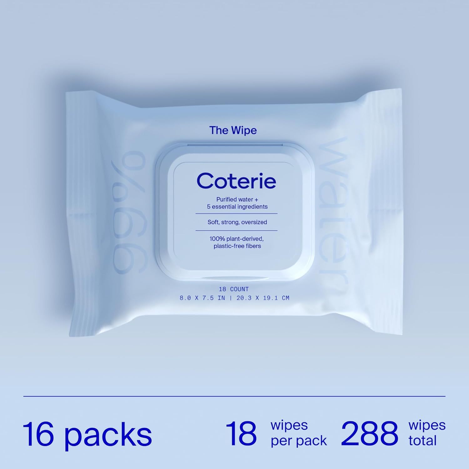Coterie Baby Travel Size Wipes for Sensitive Skin, Plant-Based and Plastic-Free Fibers, 99% Water, Hypoallergenic, pH Balanced, Unscented, Clean and Gentle Baby Essentials, 16 Travel Packs, 288 Count