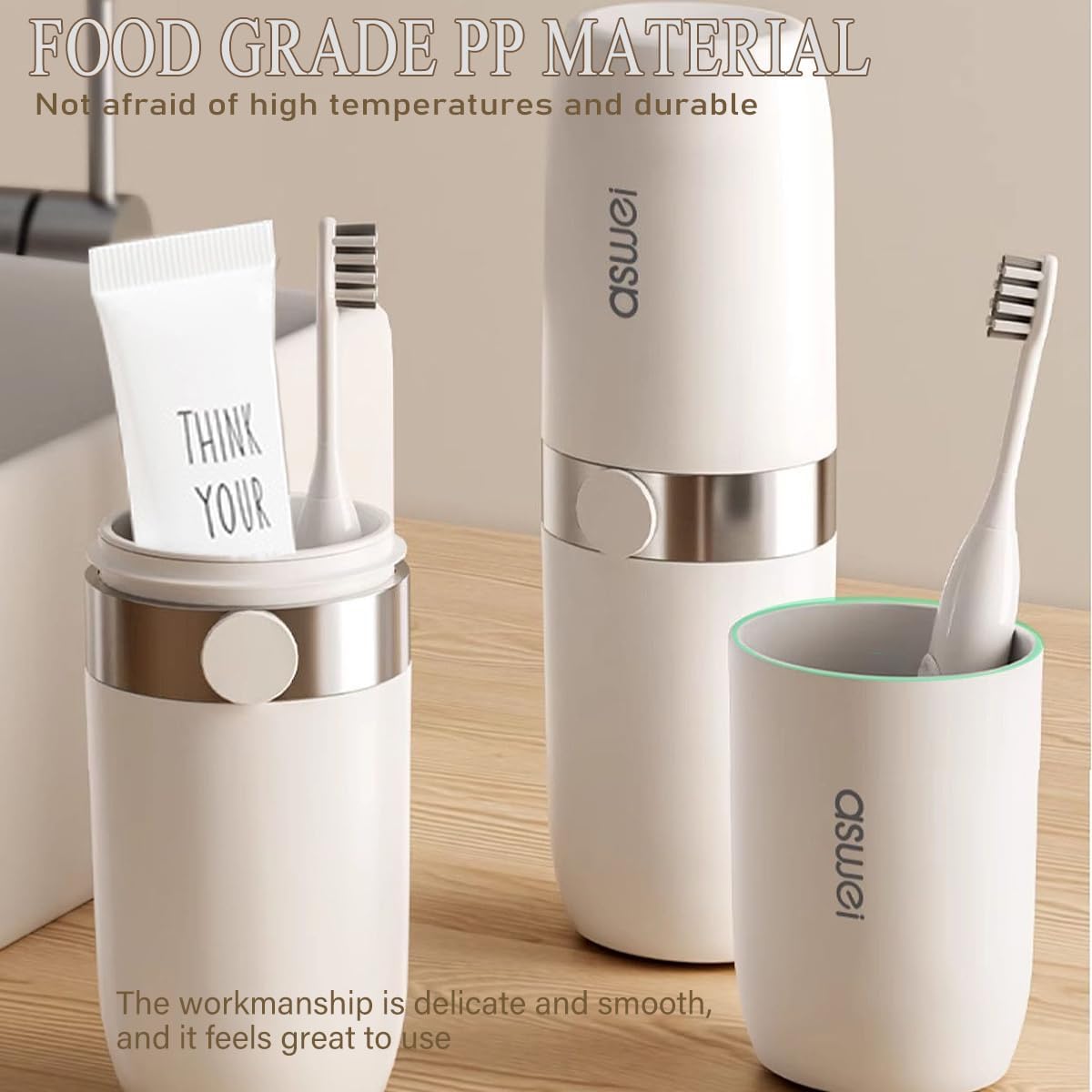 Travel Toothbrush Cup Case,Portable Toothbrush Holder and mouthwash cup Travel Toothbrush Container,Toothbrush box set with exhaust button,for Camping, Traveling, Home, School, Business