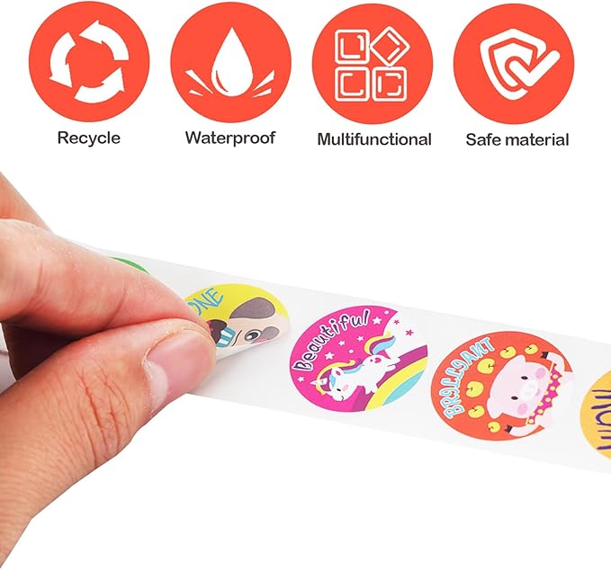 1000 Pcs Kid Stickers Animals, Stickers for Childens Teachers Students School Classroom in 16 Designs Motivational Stickers (1 Inch / 2 Rolls)
