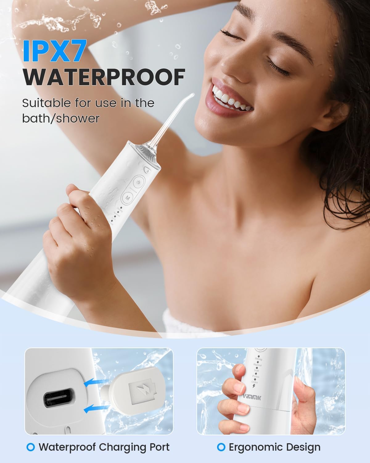 Water Flosser, Cordless Water Dental Flosser, 9 Jet Tips 5 Modes 300ML IPX7 Waterproof, Portable Rechargeable Oral Irrigator for Home Travel - Gums, Orthodontic, Braces Care - Black (White)