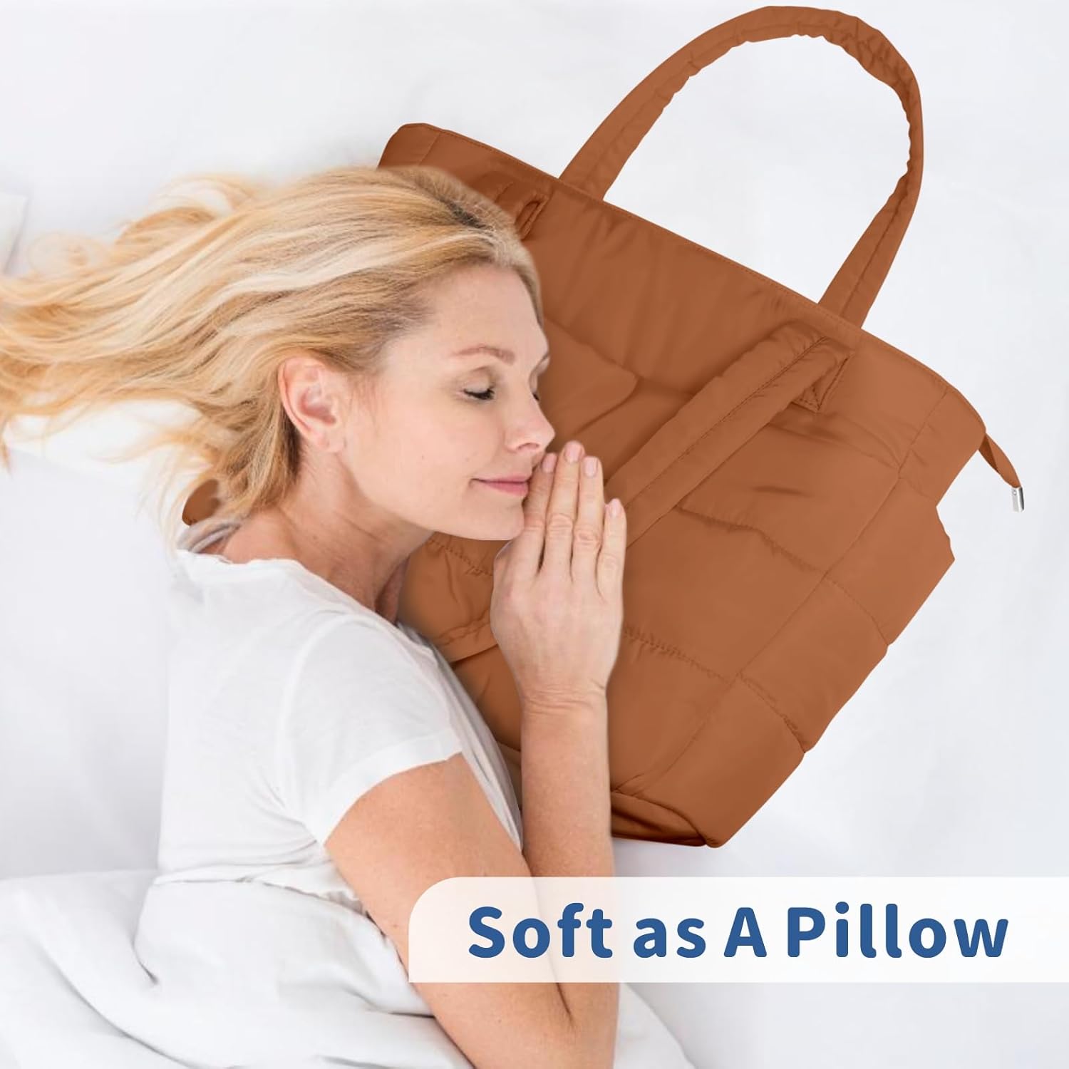 TOPDesign Puffer Tote Bag for Women, Lightweight Puffy Handbag with Compartments, Quilted Shoulder Bag for Work, Travel, Gym