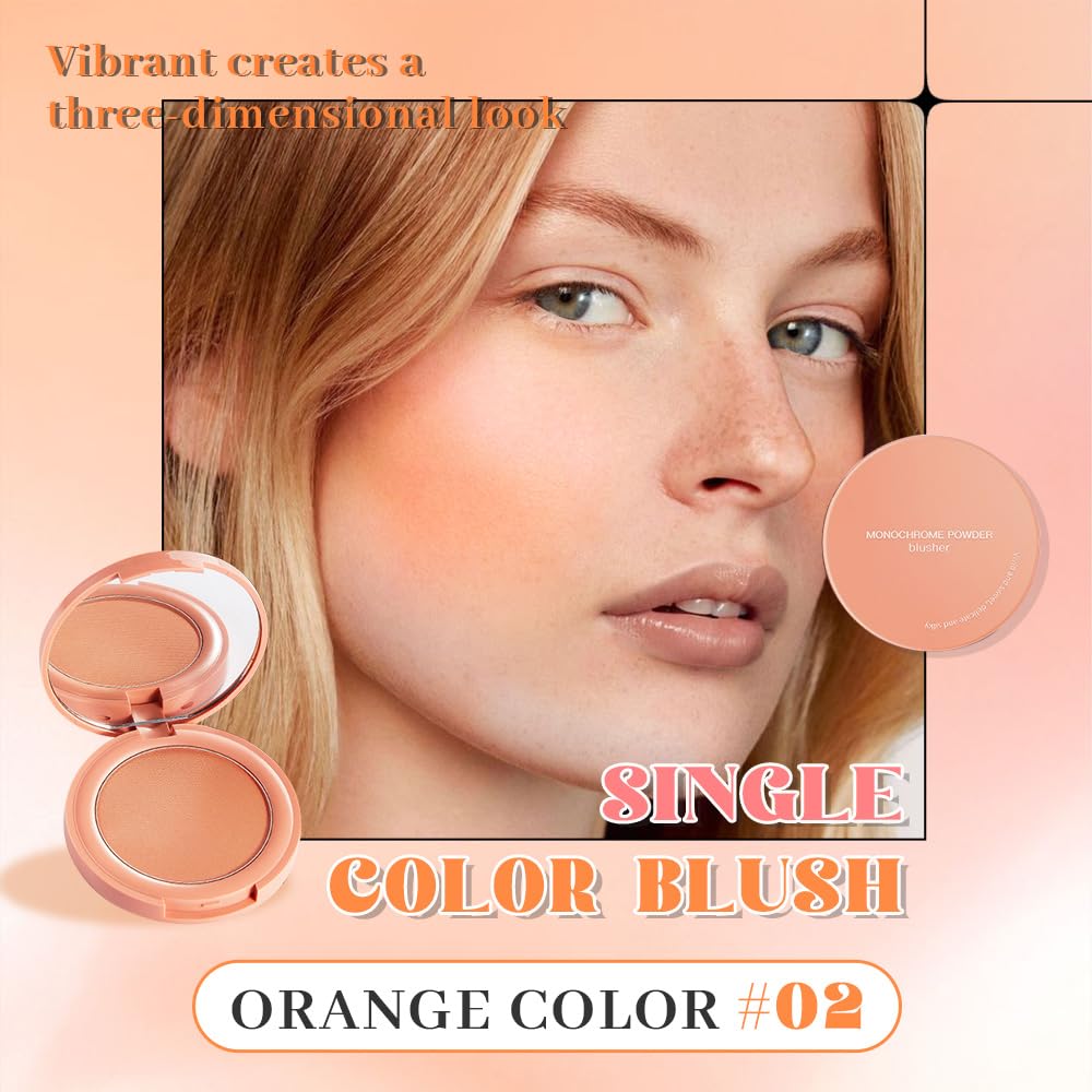 Warm Orange Powder Matte Blush with Mirror – Lightweight Smooth Blendable Baked Blush, Fade & Transfer-Resistant, Natural Matte Finish, Vegan & Cruelty Free, Perfect Makeup Gift for Women #02