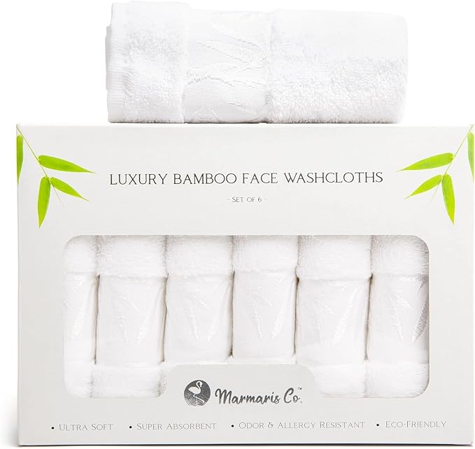 Set of 6 Luxury Wash Cloths for Your Face Viscose Bamboo & Turkish Cotton, White Wascloths