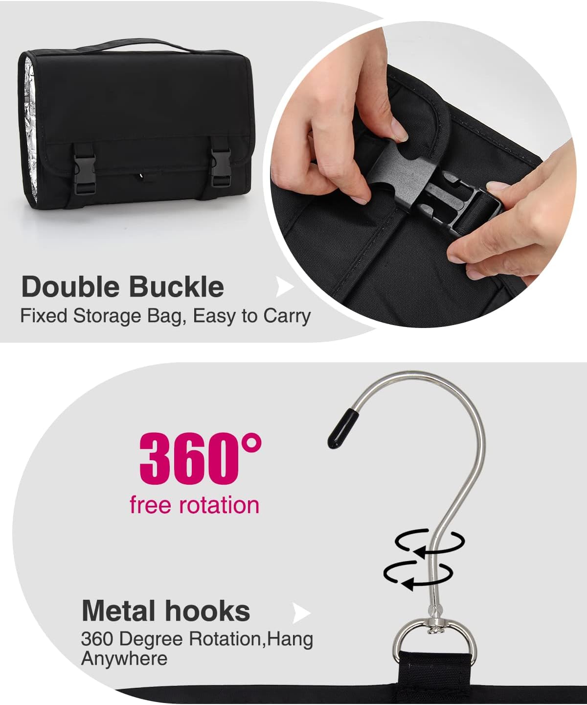 TANTO Travel Makeup Bag, Hanging Makeup Organizer Bag Lightweight Waterproof Large Cosmetic Case Black Toiletry Bag Portable Pouch for Makeup Accessories