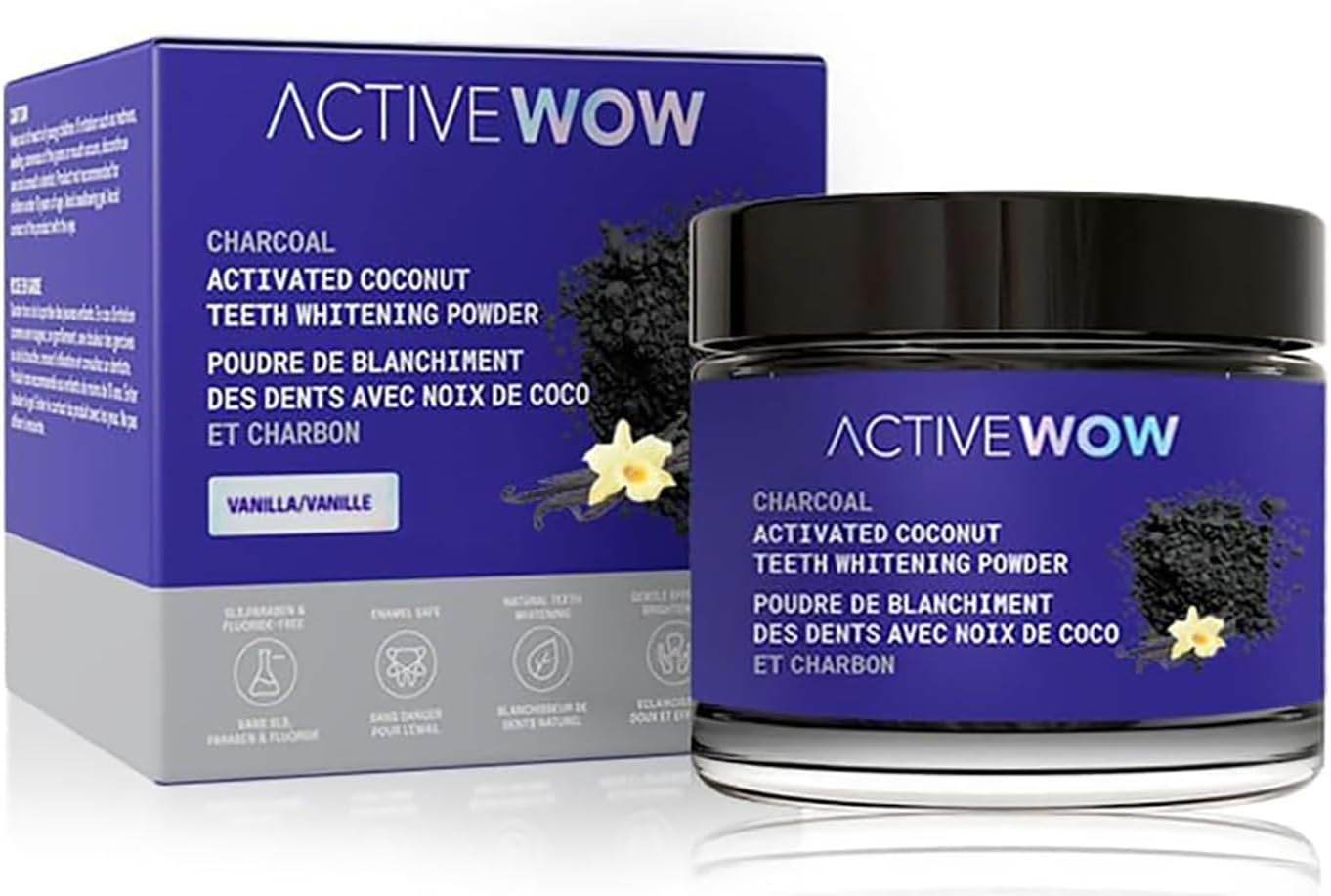 Active Wow Activated Coconut Powder – Whitening Toothpaste Powder, Fluoride-Free, Sulfate & Paraben-Free, Vanilla Flavor