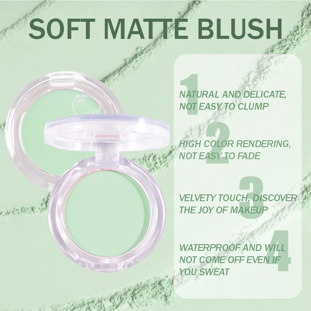 Matte Powder Blush for Cheeks – Long Lasting Natural Face Blusher Makeup, Lightweight Blendable Cheek Color for Women, Vegan & Cruelty-Free – #09 Light Cyan Green