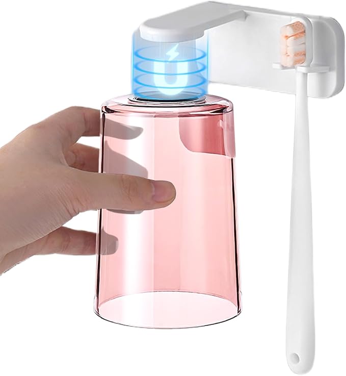 Toothbrush Cup Organizer - Adhesive Rinse Cup Set, Wall Mounted Brush Dispenser, Bathroom Accessory with Space Saving Design, Tooth Care Holder for Home Apartment Dorm Office Hotel RV Travel
