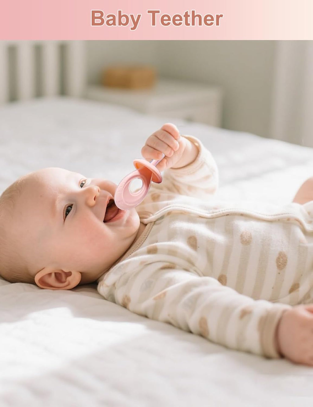 Baby Toothbrush & Teether for Infant and Toddler, Silicone Baby Oral and Tongue Cleaner, Ultra Soft Infant Training Toothbrush with Travel Case, Adjustable Safety Shield - Pink